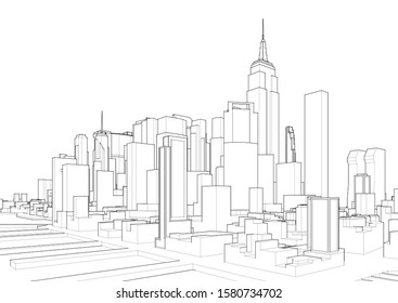 modern city panorama 3d illustration