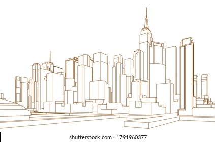 modern city panorama 3d illustration
