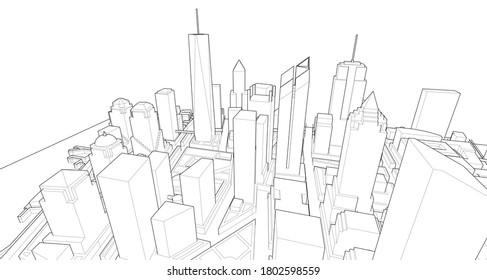 modern city panorama 3d illustration