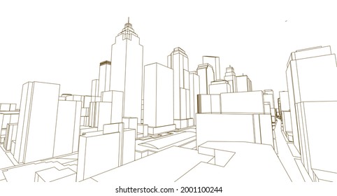 modern city panorama 3d illustration