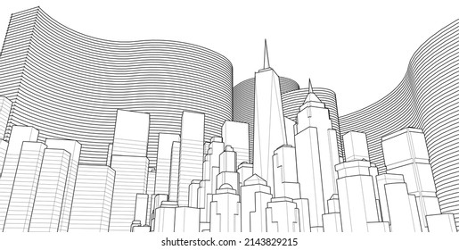 modern city panorama 3d illustration