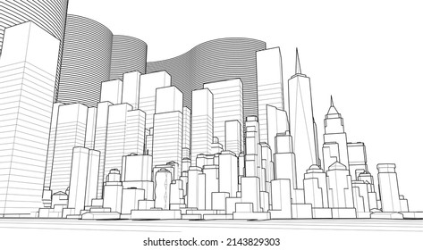 modern city panorama 3d illustration