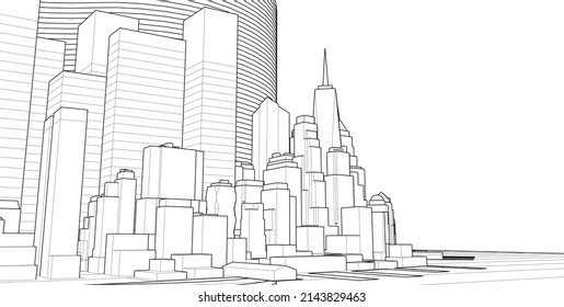 modern city panorama 3d illustration