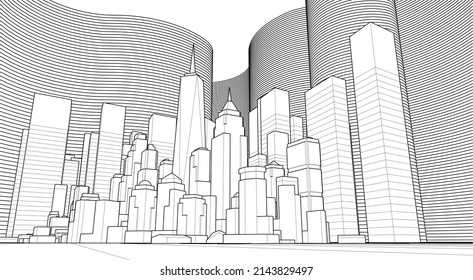modern city panorama 3d illustration