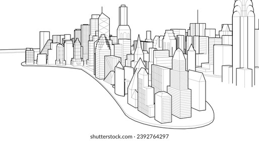 modern city panorama 3d illustration