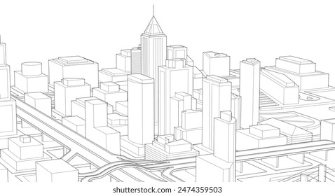  modern city panorama 3d illustration