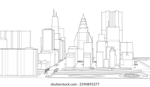 modern city panorama 3d illustration