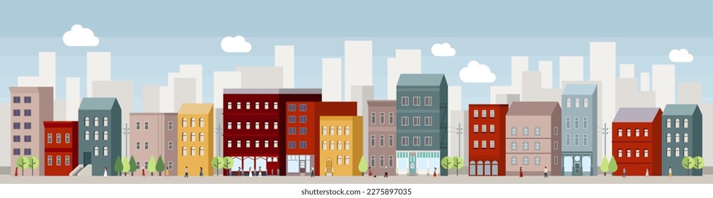 Modernas vistas de la ciudad durante el día. Ilustración del vector