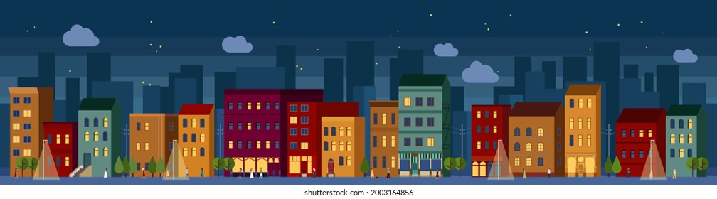 Modern city panorama at night. Vector illustration