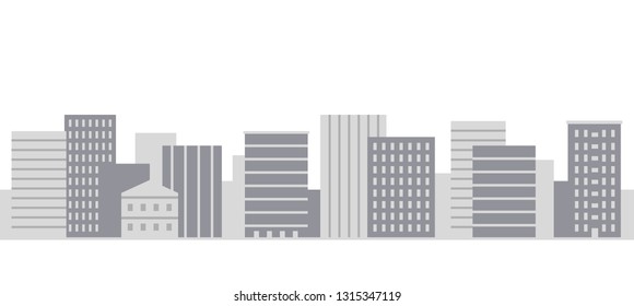 Modern city panorama in simple flat style grey shades vector illustration on white background