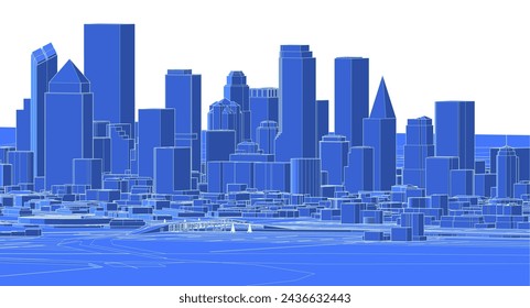 modern city panorama sketch 3d illustration