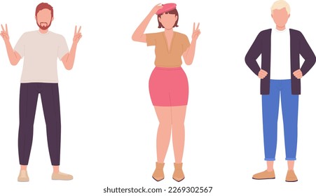 Modern city residents semi flat color vector characters set. Editable figures. Full body people on white. Simple cartoon style spot illustration pack for web graphic design and animation