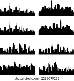 Modern city scape silhouette vector collection. Urban cityscape silhouettes vector illustration