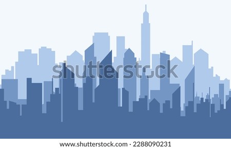 Modern city scape silhouette vector. Simple minimalist blue city skyline background. Urban cityscape silhouettes vector illustration.