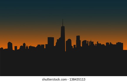 Modern city scape at sunset. Vector illustrator