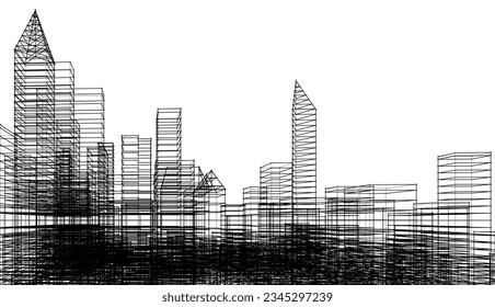 Modern city sketch 3d illustration