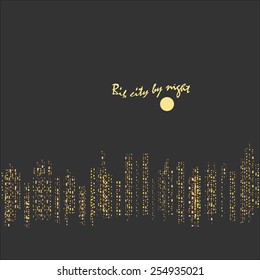 Modern city skyline with building shining silhouette by night on dark grey background for cover design, banner or flyer