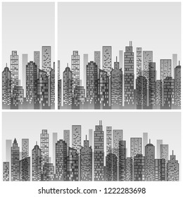 Modern city skyline, city building silhouette in grey, for flat design. Vector illustration.