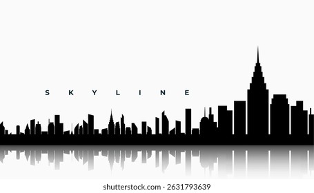 modern city skyline building silhouette with reflection effect vector