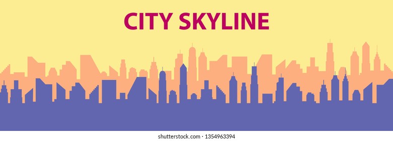 Modern City Skyline. Different buildings, skyscrapers, office center silhouette. Vector flat cartoon panorama. Architecture urban landscape. 
