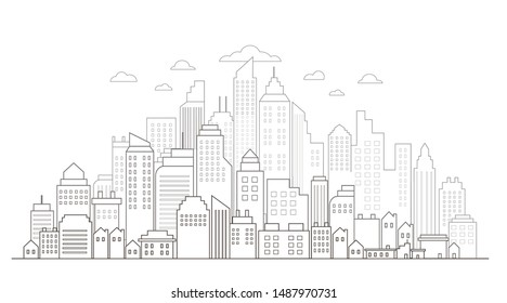 Modern City Skyline drawing line backgrounds vector illustration EPS10