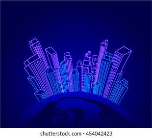 Modern City Skyline Globe Neon Sign