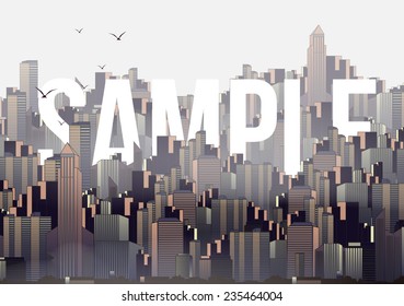 Modern City Skyline Landscape with Skyscraper Offices and Sample Text - Vector Illustration