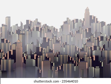 Modern City Skyline Landscape with Skyscraper Offices - Vector Illustration