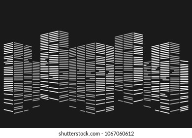 Modern city skyline life abstract background design with square design concept. Night city skyscraper silhouette. Vector illustration in flat design