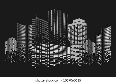 Modern city skyline life abstract background design with square design concept. Night city skyscraper silhouette. Vector illustration in flat design