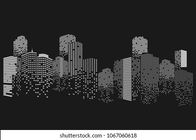 Modern city skyline life abstract background design with square design concept. Night city skyscraper silhouette. Vector illustration in flat design