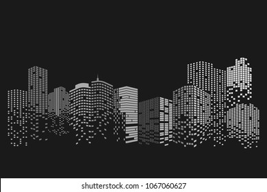 Modern city skyline life abstract background design with square design concept. Night city skyscraper silhouette. Vector illustration in flat design