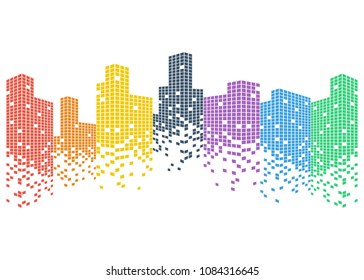 Modern city skyline life abstract background design with square design concept. City skyscraper silhouette. Vector illustration in flat design