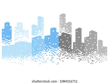 Modern city skyline life abstract background design with square design concept. City skyscraper silhouette. Vector illustration in flat design