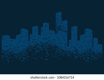 Modern city skyline life abstract background design with square design concept. City skyscraper silhouette. Vector illustration in flat design