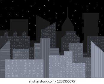 Modern city skyline. Night city vector illustration. Outline urban vector cityscape. Vector cityscape background illustration. Night in modern style. Exterior house. Outdoor architecture background. 