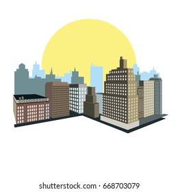 Modern City Skyline with perspective buildings over the sunny sky. With place for text