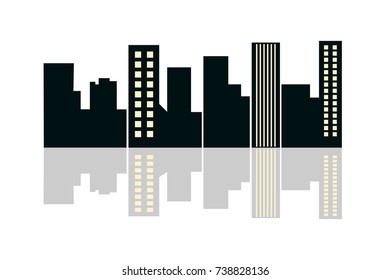 Modern city skyline silhouette. Black buildings on white background. Vector Illustration.