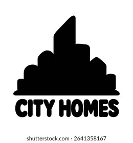 Modern city skyline silhouette icon, ideal for real estate branding and architectural design.