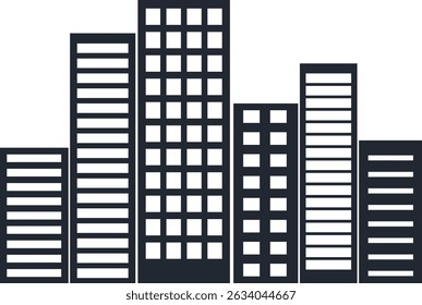 Modern City Skyline Silhouette Isolated on White Background.