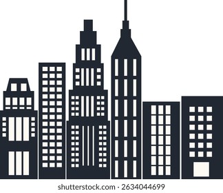 Modern City Skyline Silhouette Isolated on White Background.