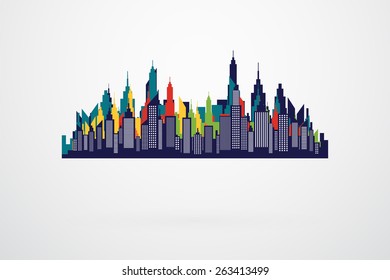 Modern City Skyline Silhouette With Retro Colors