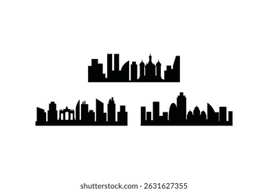 Modern City Skyline Silhouette Set   Urban Panorama Vector Collection Featuring Cityscape Elements for Design and Illustration Projects
