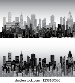 Modern City skyline, city silhouette, vector illustration in two variations of flat design