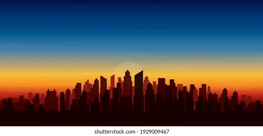 paisaje urbano moderno paisaje de la puesta de sol de la ciudad fondo ilustración vectorial EPS10