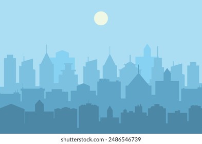 Modern City skyline . Urban landscape. Blue city silhouette. vector illustration in flat design. city landscape. Cityscape backgrounds. Daytime city skyline.