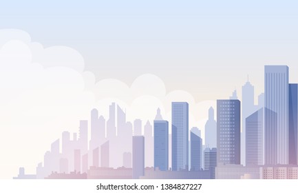 Modern city skyline vector background. City landscape at dawn.
