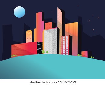 Modern City Skyline vector. Gradient background. Urban landscape in flat style. Cityscape gradient illustration. Vector illustration