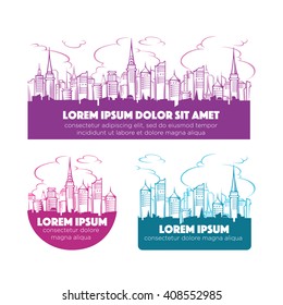 modern city skyline, vector labels and emblems collection