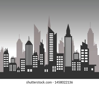 Modern City Skyline Vector on gray color background.